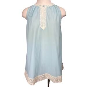 Vintage Womens (M) 70s Blue Babydoll Nightie Nylon Lace Coquette‎ Lingerie Femme